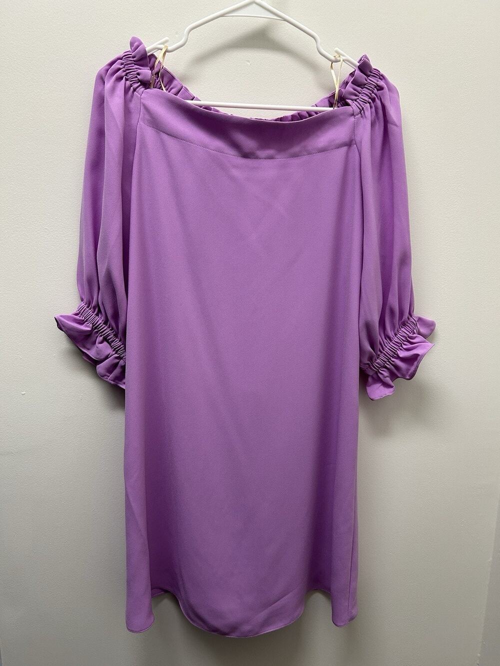 $248 Trina Turk Women's Purple Equinox Ruffled Off-Shoulder Dress Size Small